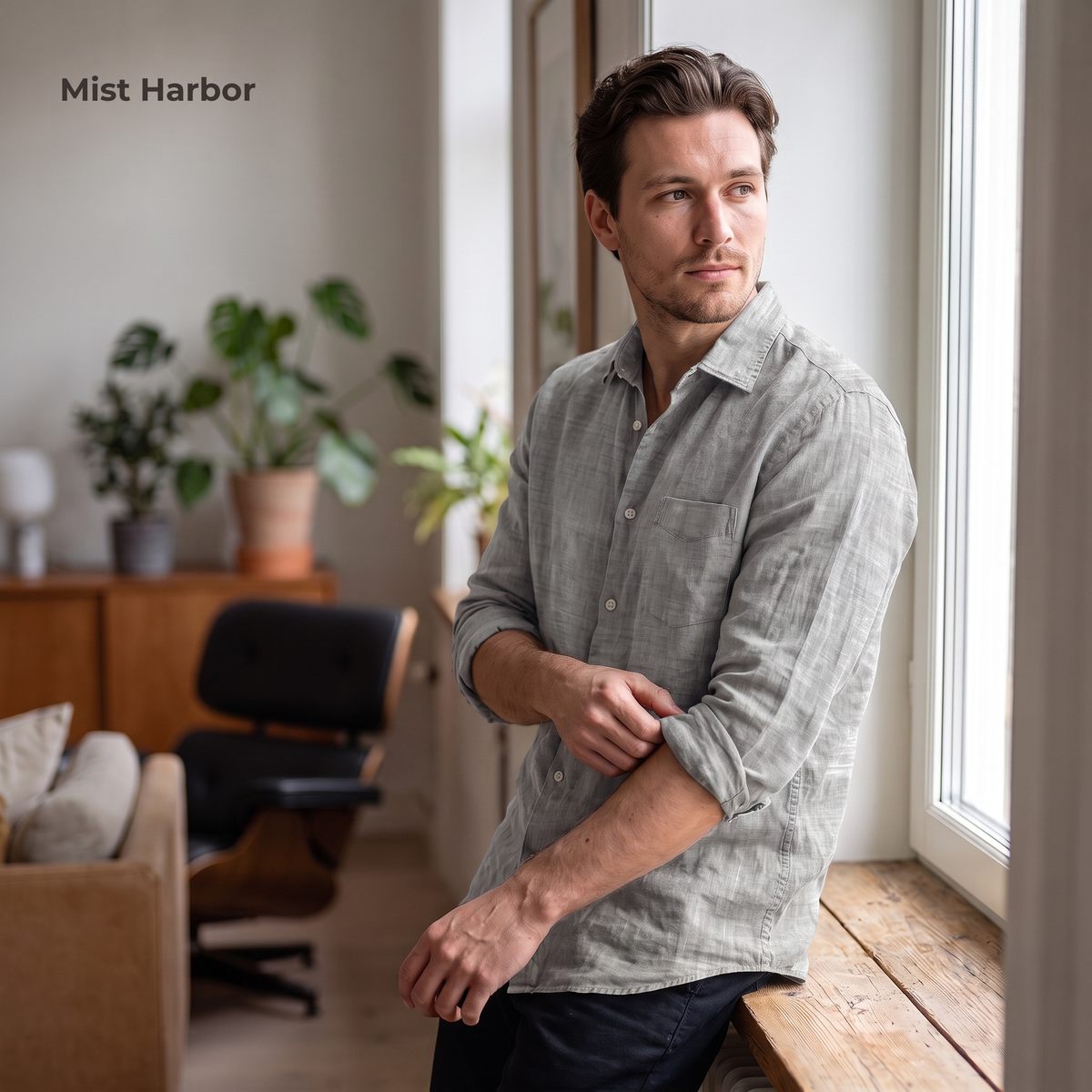Men's Linen Shirt in Mist Harbor – Myst by OrganoLinen
