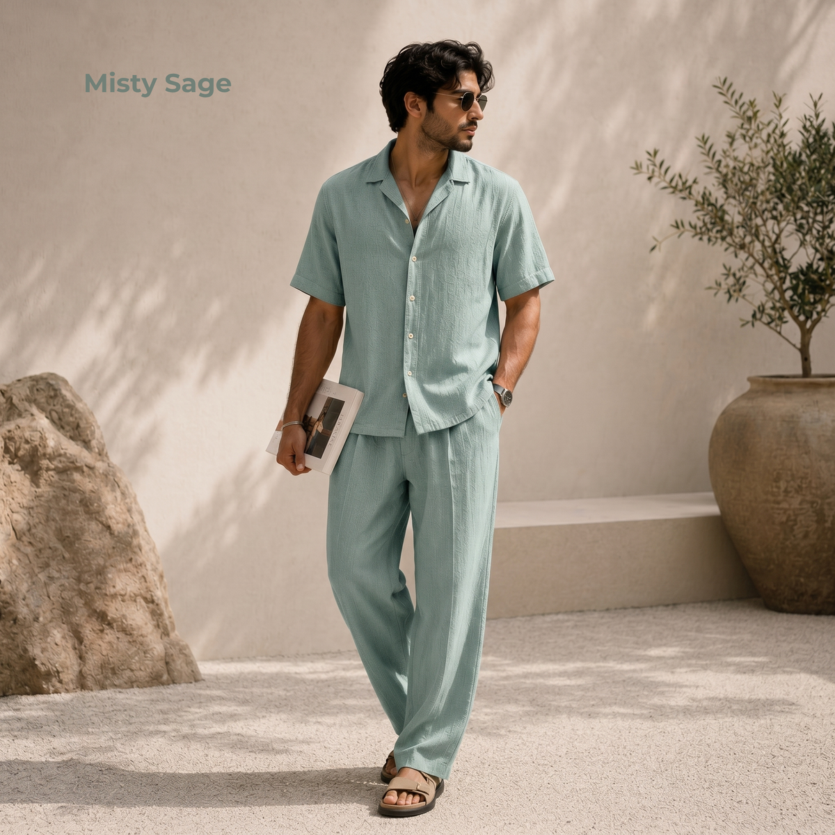 Men's Pure Linen Set in Misty Sage – Noa by OrganoLinen