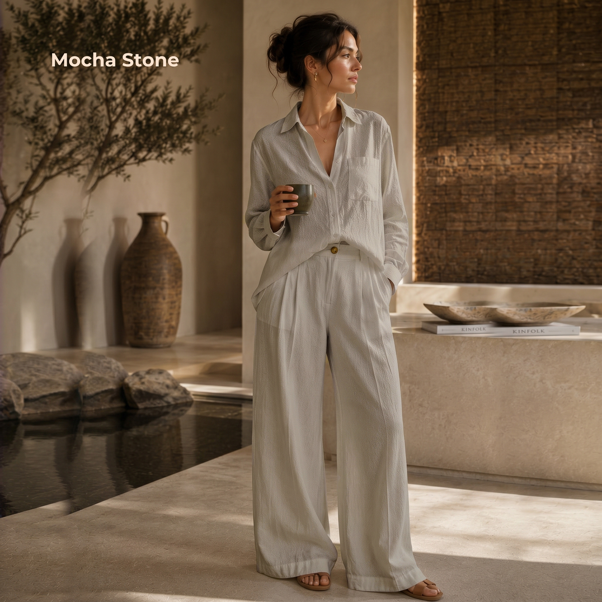 Women's Pure Linen Set in Mocha Stone – Luma by OrganoLinen