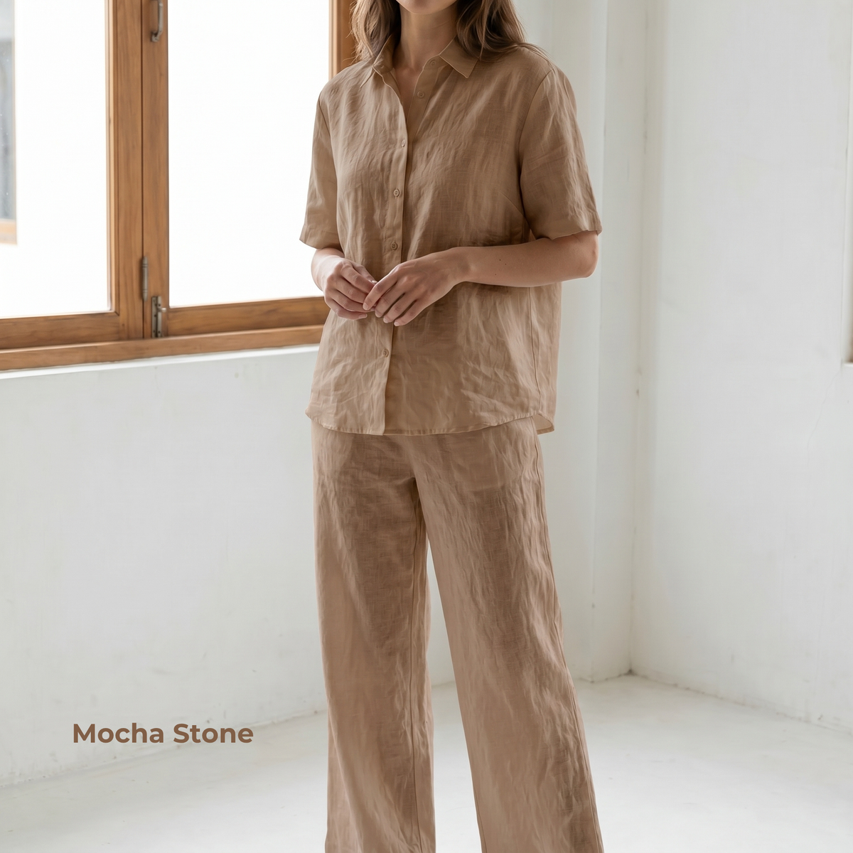 Women's Pure Linen Set in Mocha Stone – Sora by OrganoLinen