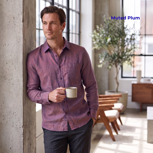 RAVEN-MLS Men's Black Linen Shirt – Long Sleeve, Custom Fit