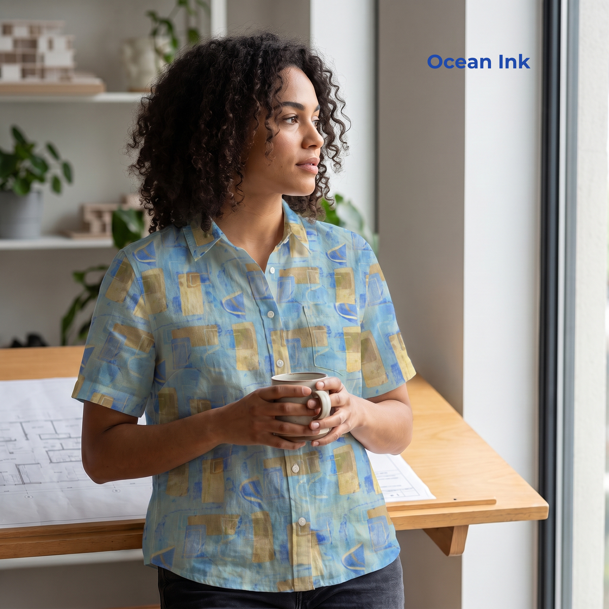 Women's Printed Linen Shirt in Ocean Ink – Harbortide by OrganoLinen