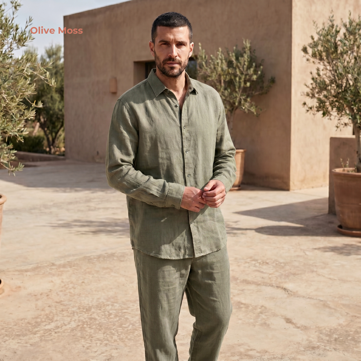 Men's Pure Linen Set in Olive Moss – Cove by OrganoLinen