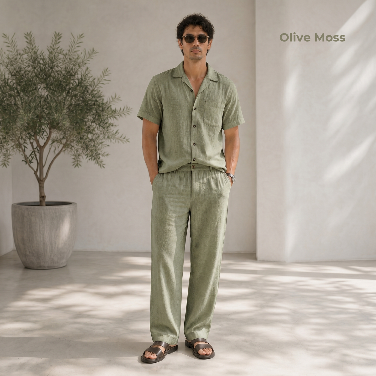 Men's Pure Linen Set in Olive Moss – Noa by OrganoLinen