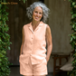 FAYE Women's Pure Linen Pajamas Sleeveless Top & Shorts Set