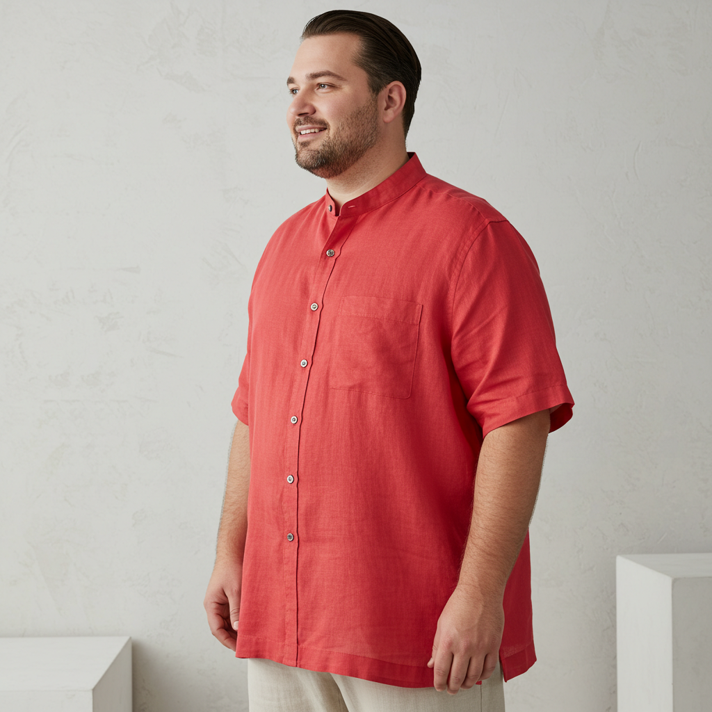 EMBER Plus Size Men's Red Linen Shirt | Custom Fit EMBER Plus Size Men's Red Linen Shirt | Custom Fit