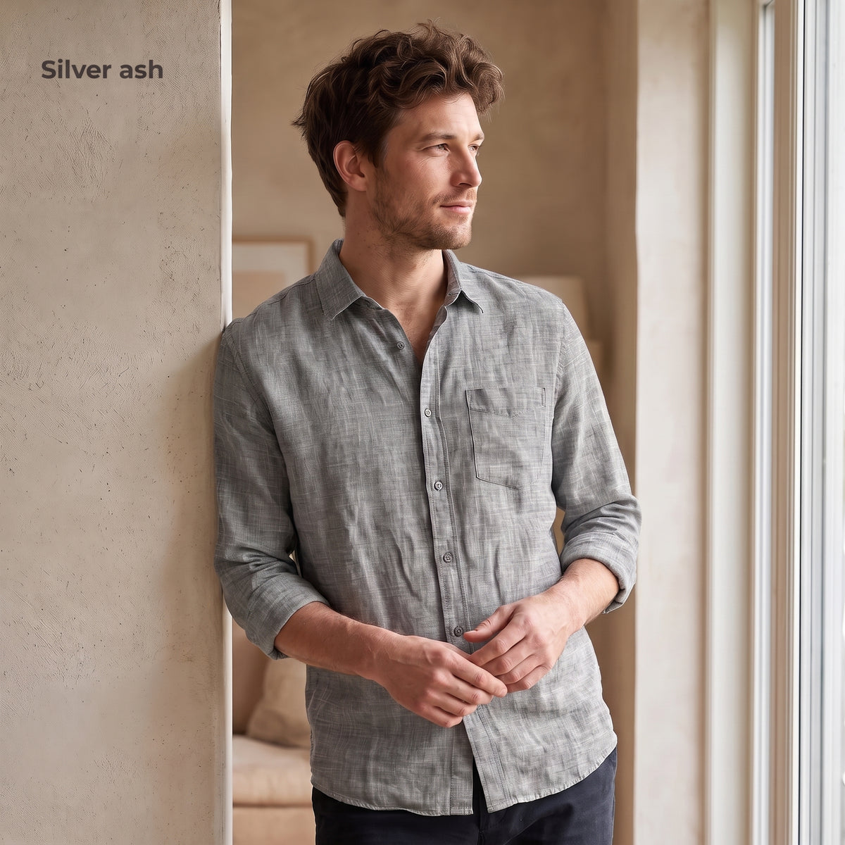 Men's Linen Shirt in Silver Ash – Myst by OrganoLinen