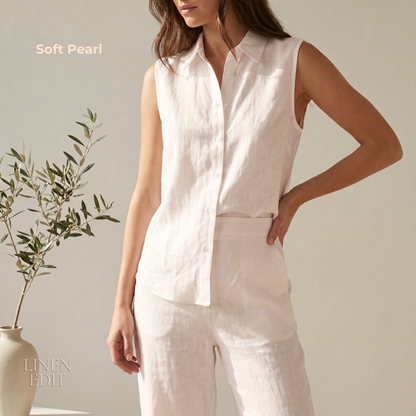 Women's Pure Linen Set in Soft Pearl – Elara by OrganoLinen
