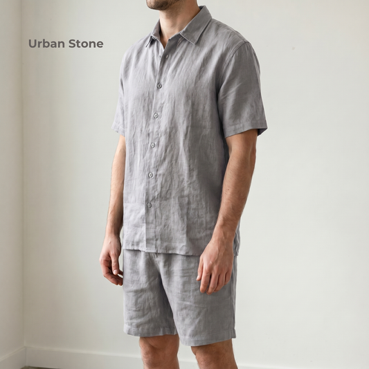 REED Men's Pure Linen Set – Short Sleeve Shirt & Shorts Co-ord