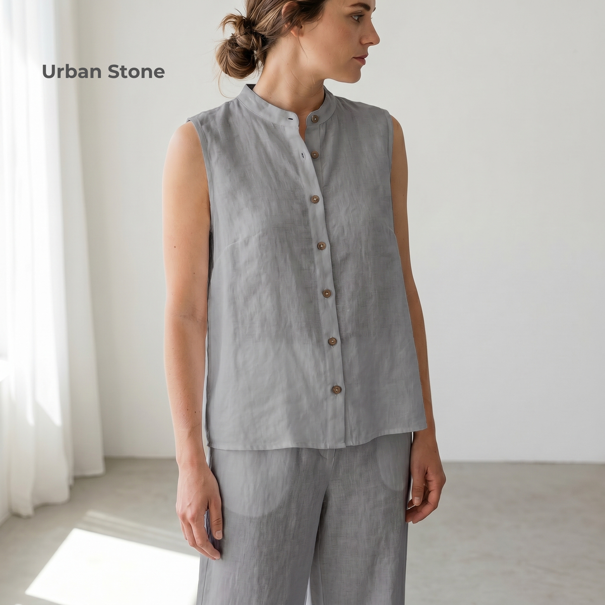 Women's Pure Linen Set in Urben Stone – Elara by OrganoLinen