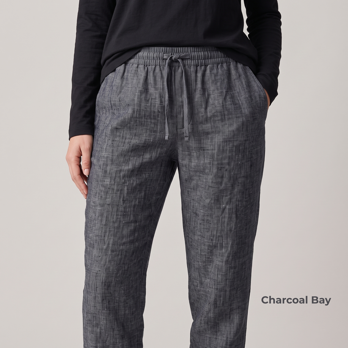 ARLO-W Women's Pure Linen Jogger Pants – Half Elastic Waist