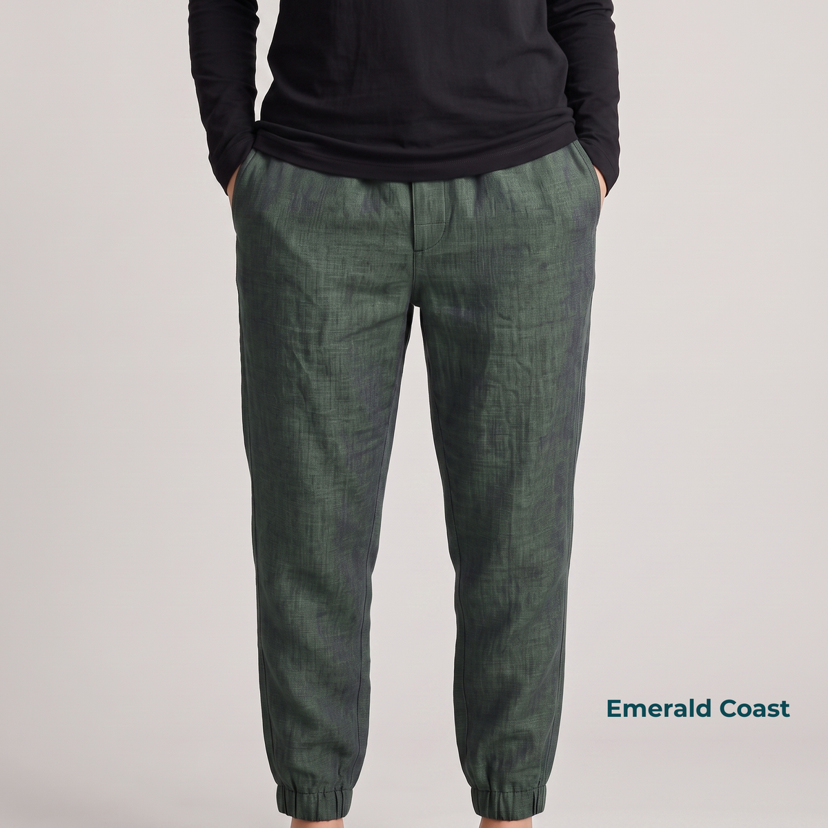 ARLO-W Women's Pure Linen Jogger Pants – Half Elastic Waist