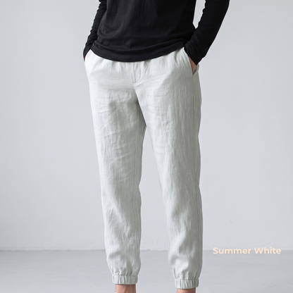 ARLO-W Women's Pure Linen Jogger Pants – Half Elastic Waist