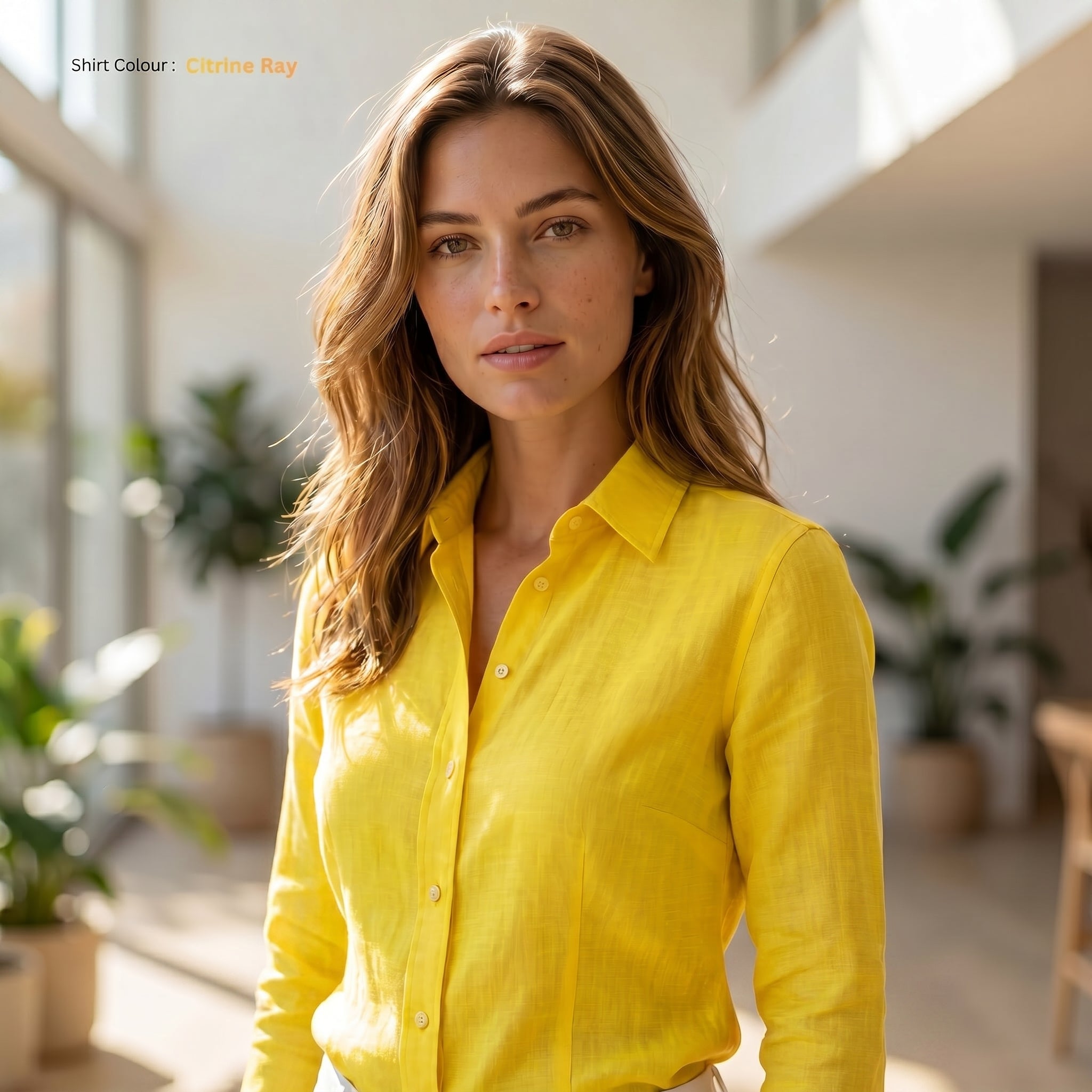 SUNNY Women's Yellow Linen Shirt – Full Sleeve & Custom Fit