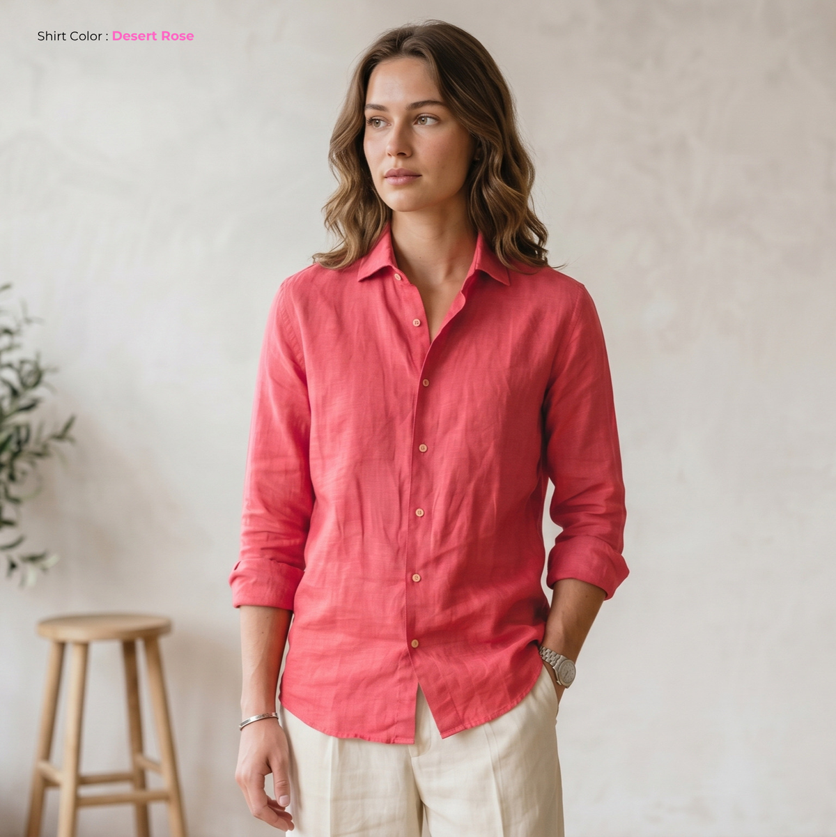 Women's Linen Shirt in Desert Rose 1 – Ember by OrganoLinen