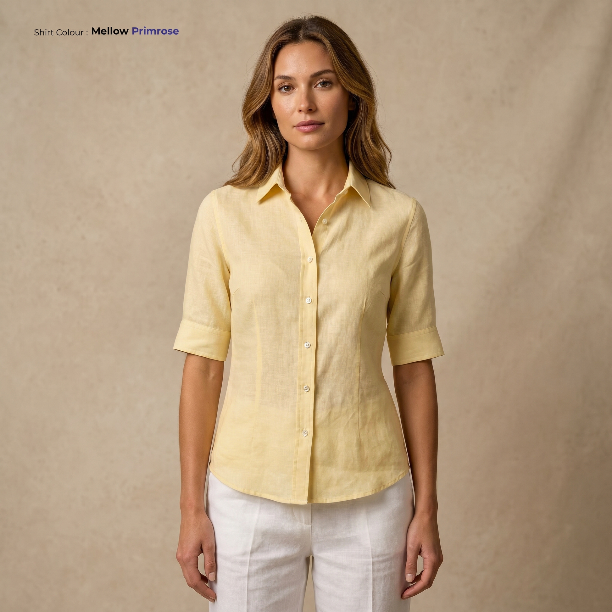 SUNNY Women's Yellow Linen Shirt – Short Sleeve & Custom Fit