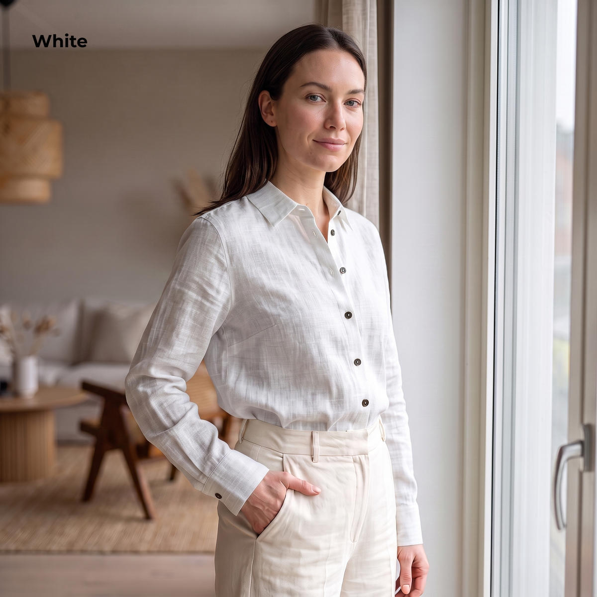 Women's Shirt in Heavy Linen in White Nexa – Willow by OrganoLinen