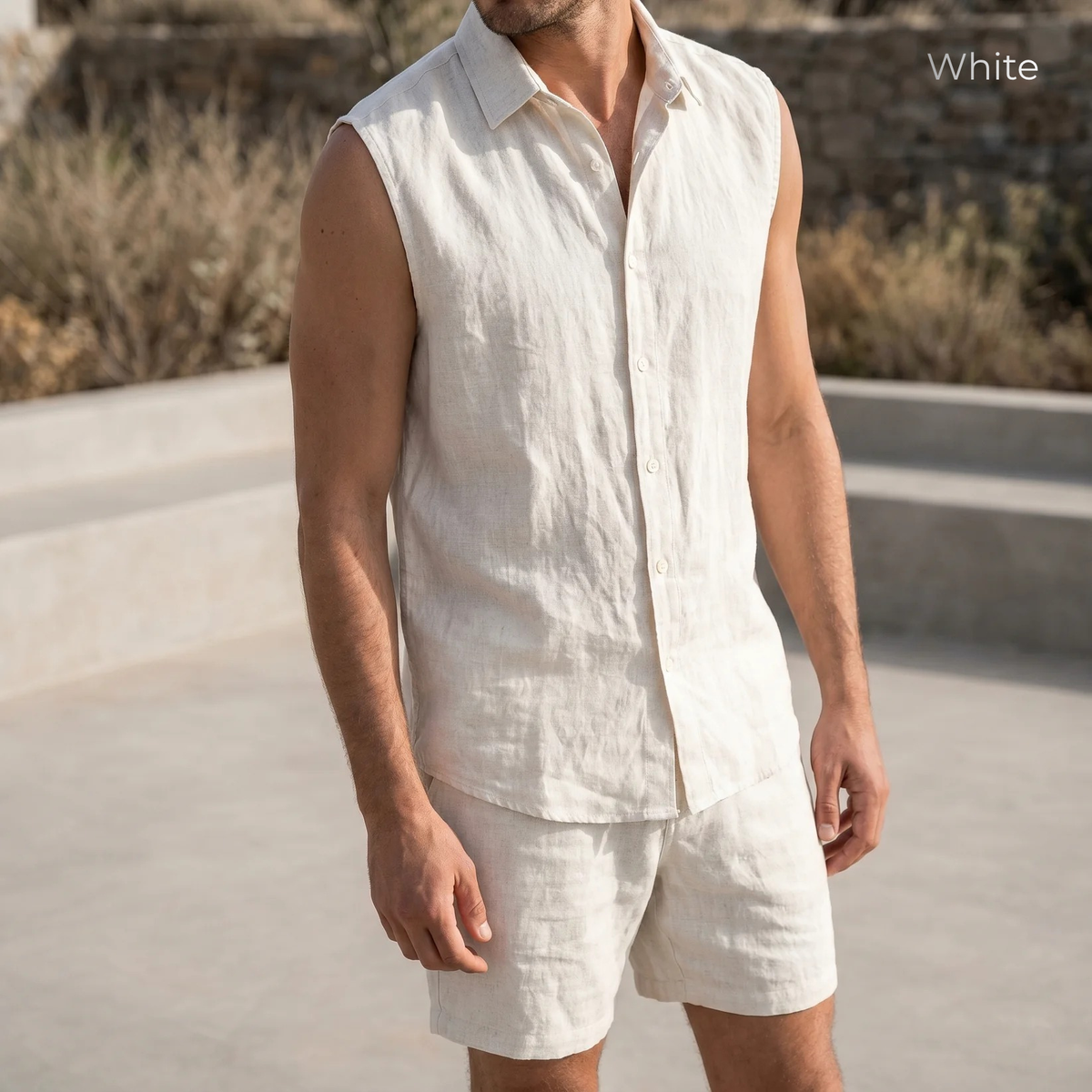 Men's Pure Linen Set in White Motera – Haven by OrganoLinen