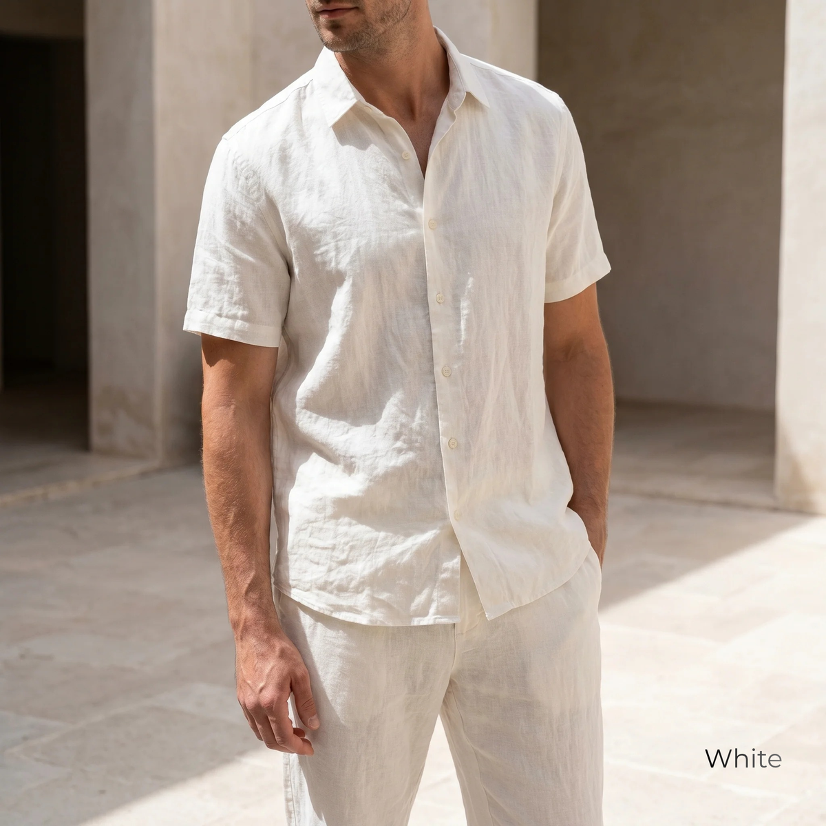 Men's Pure Linen Set in White Motera – Noa by OrganoLinen