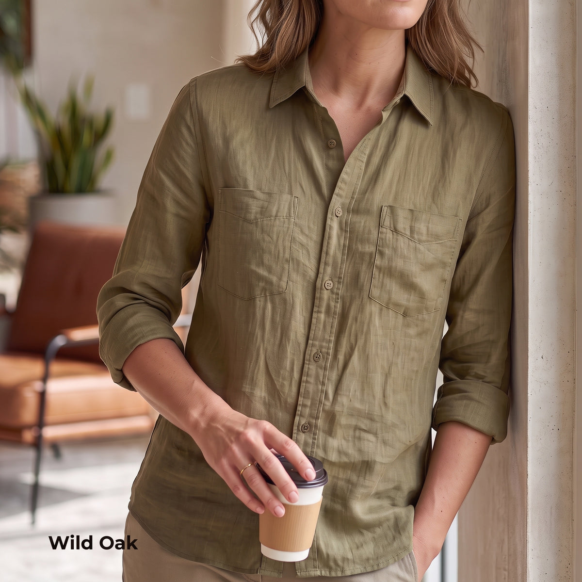 Women's Tan Linen Shirt – Dune by OrganoLinen