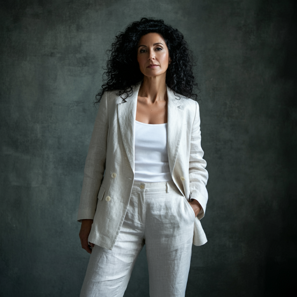 SNOW White Linen Pantsuit  Women's Lined 2-Piece Suit