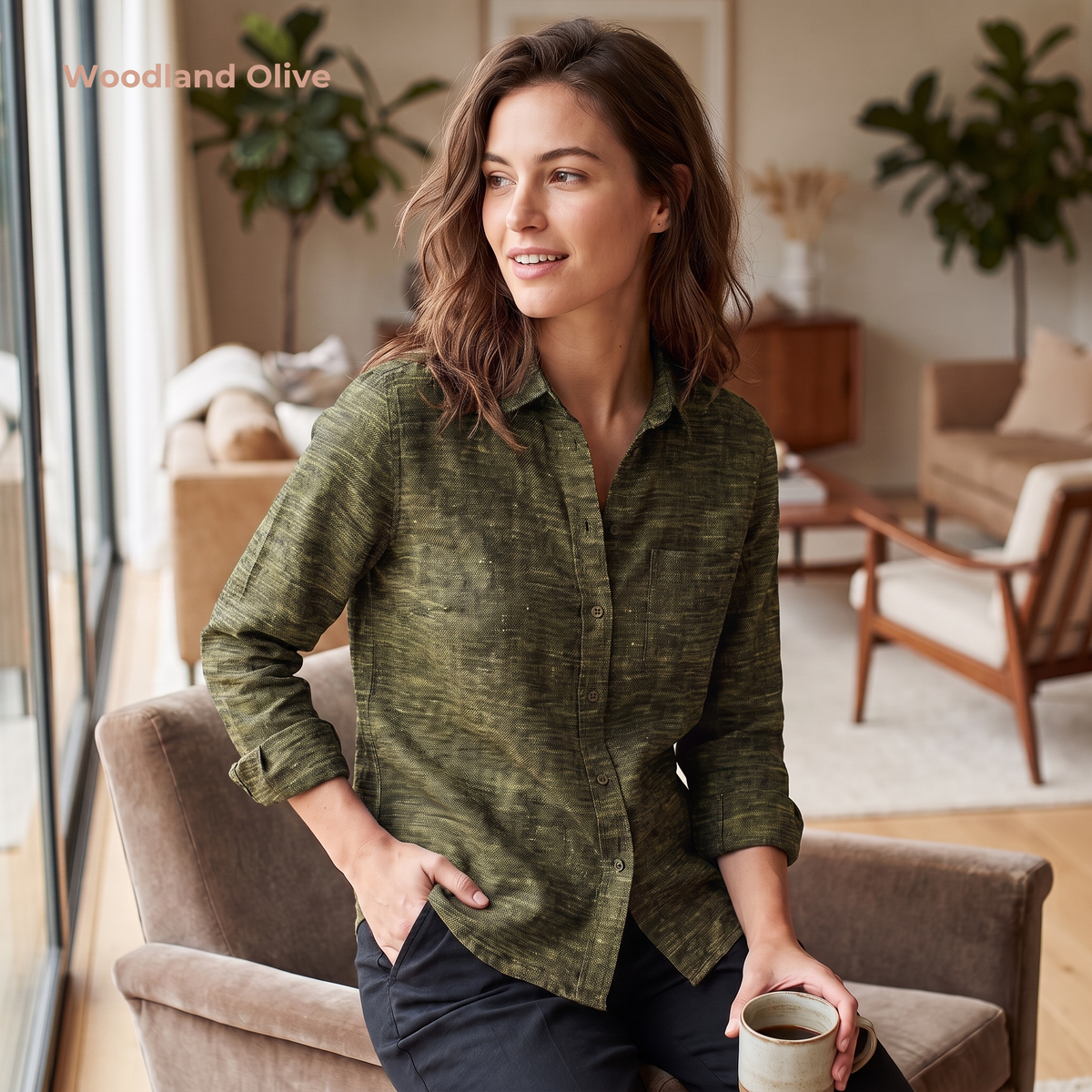 Women's Shirt in Heavy Linen in Woodland Olive – Willow by OrganoLinen