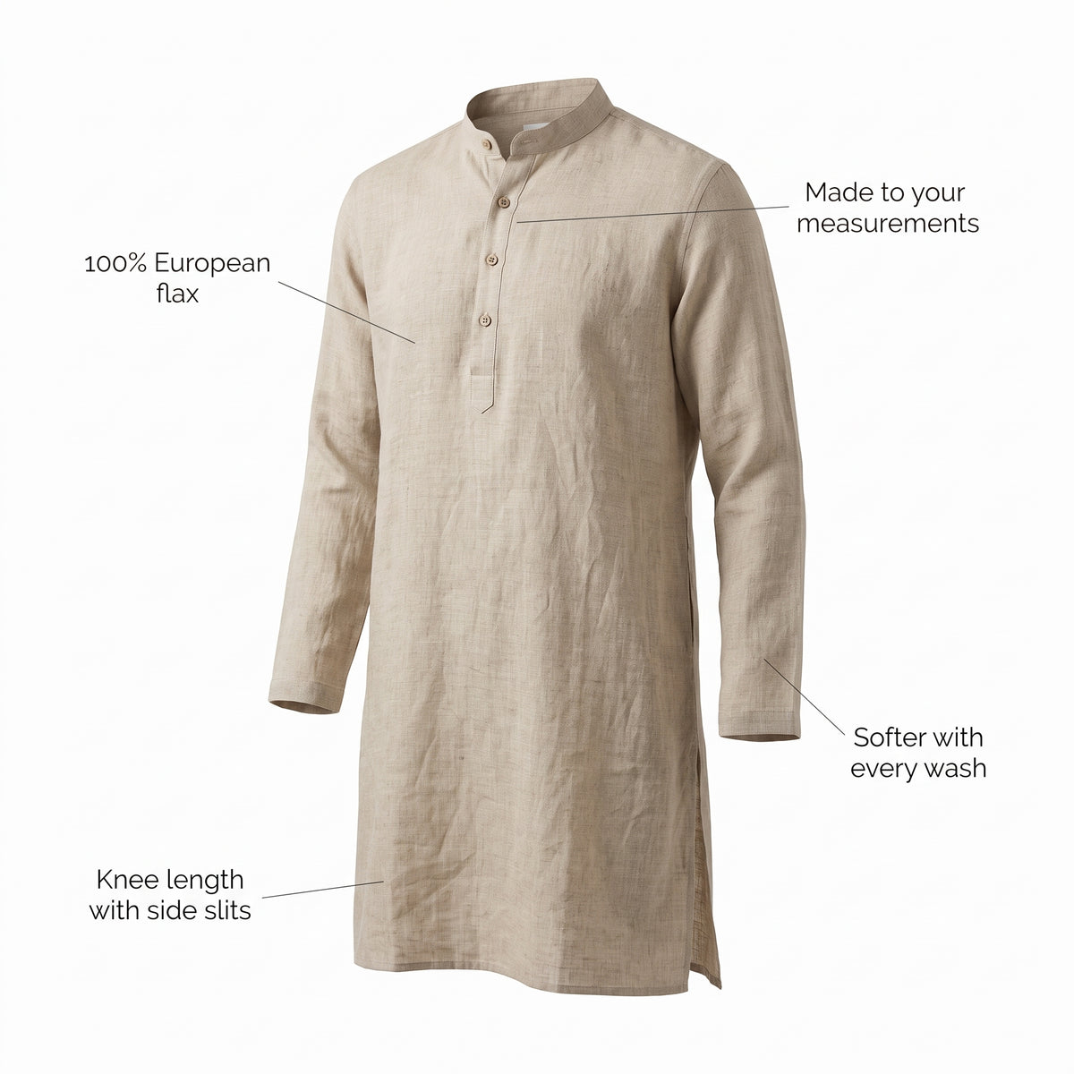 AIDAN Men's Long Linen Kurta