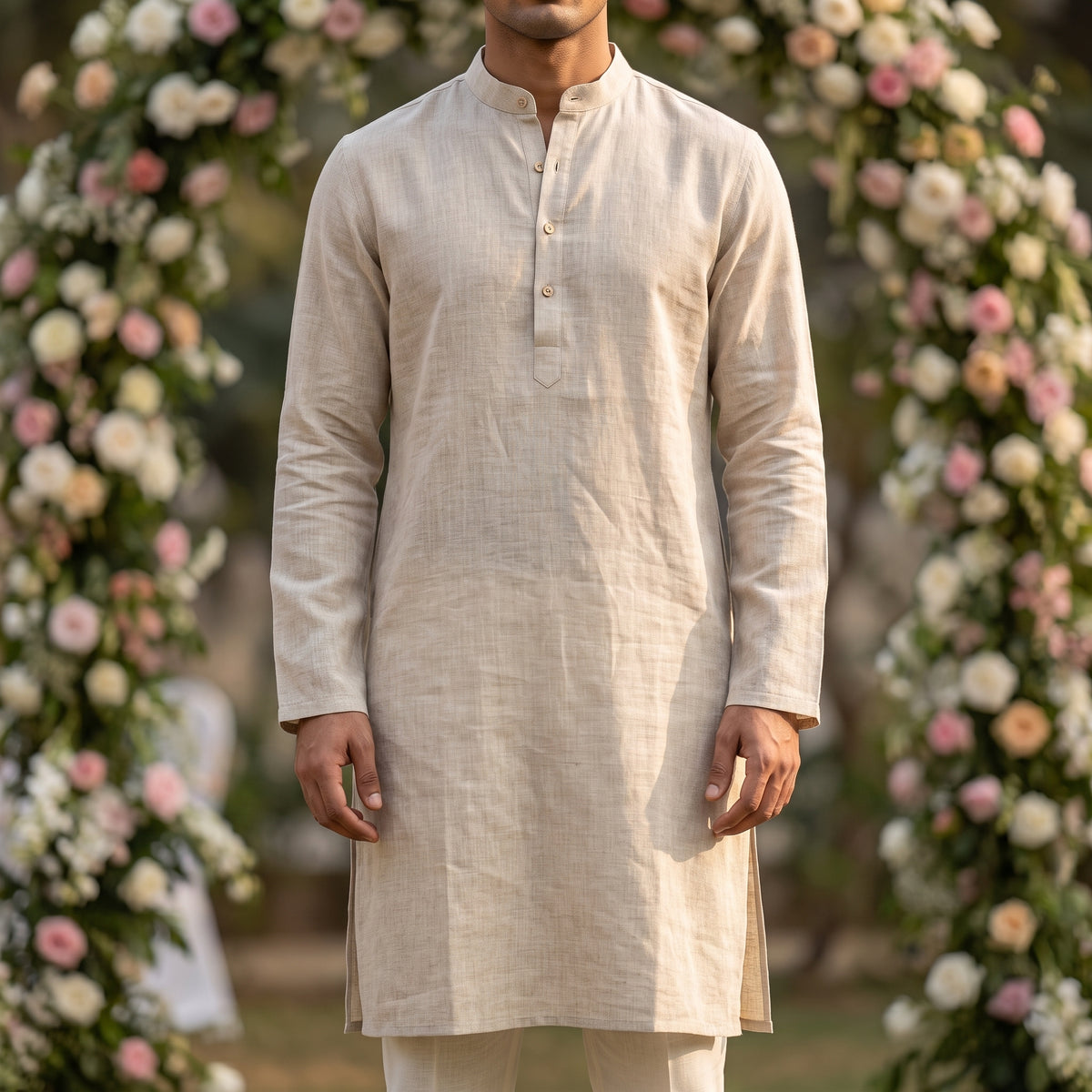 AIDAN Men's Long Linen Kurta