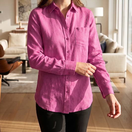Women's Linen Shirt in Orchid Dusk – Autumn by OrganoLinen