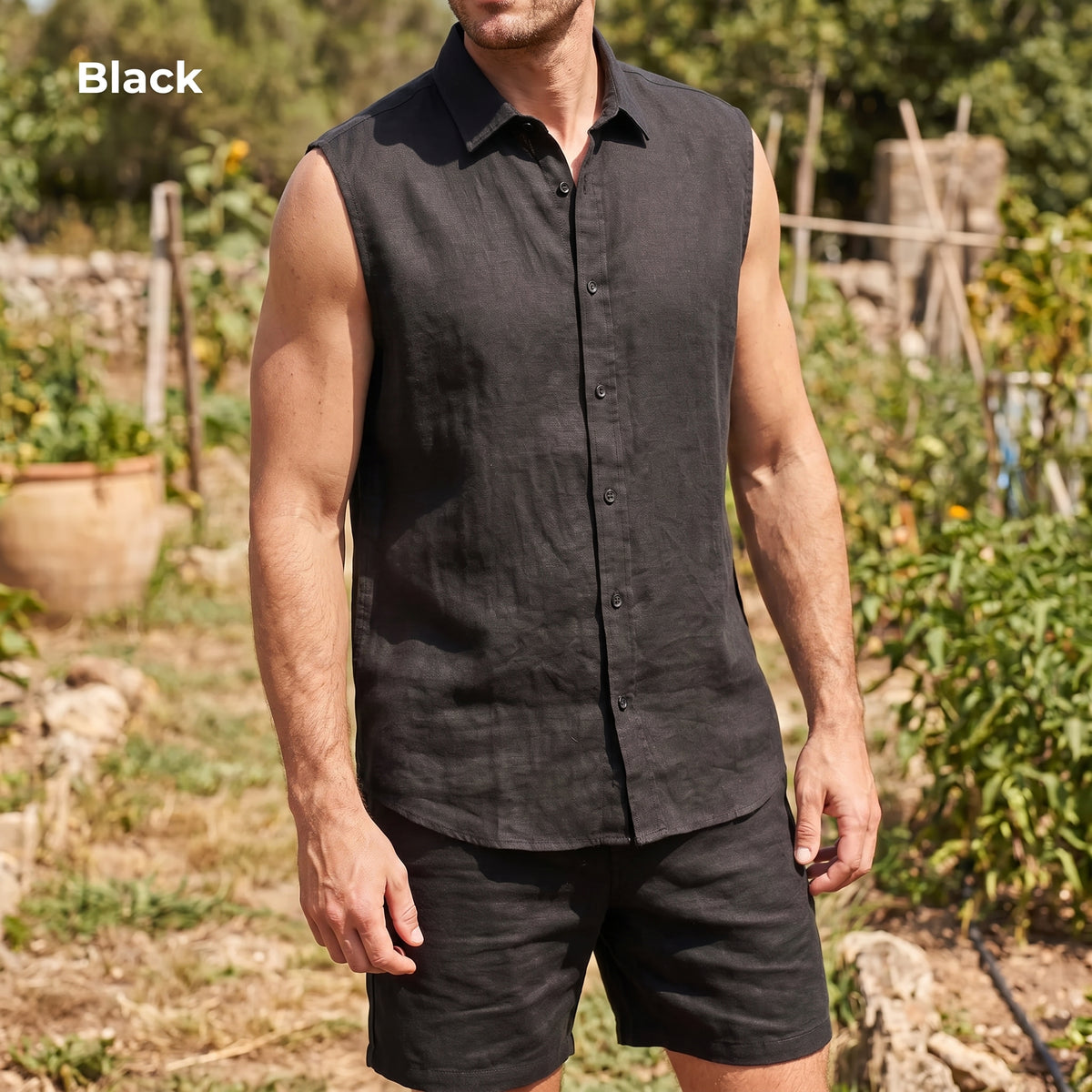 Men's Pure Linen Set in Black Motera – Haven by OrganoLinen