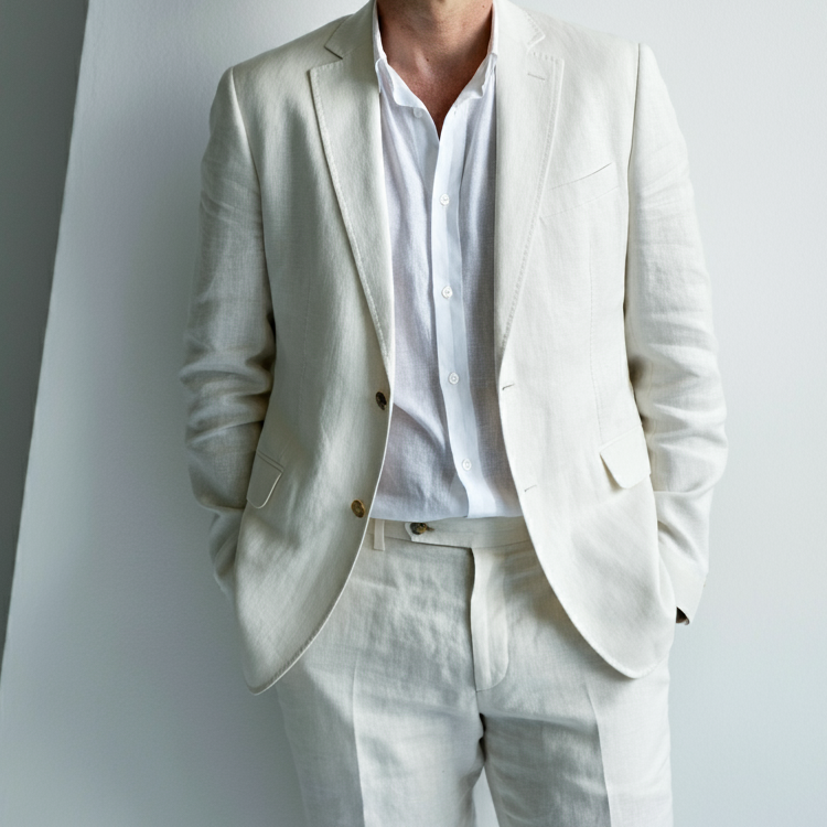 Men’s Unlined White Linen Suit – Blanc by OrganoLinen