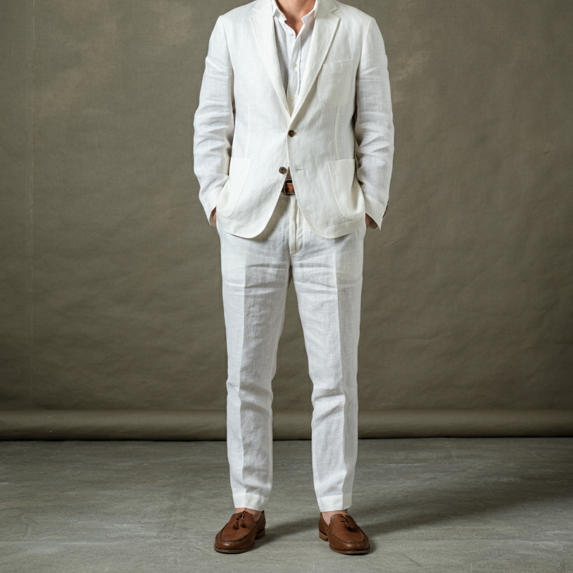 Men’s Unlined Linen Suit in Summer White – Blanc by OrganoLinen
