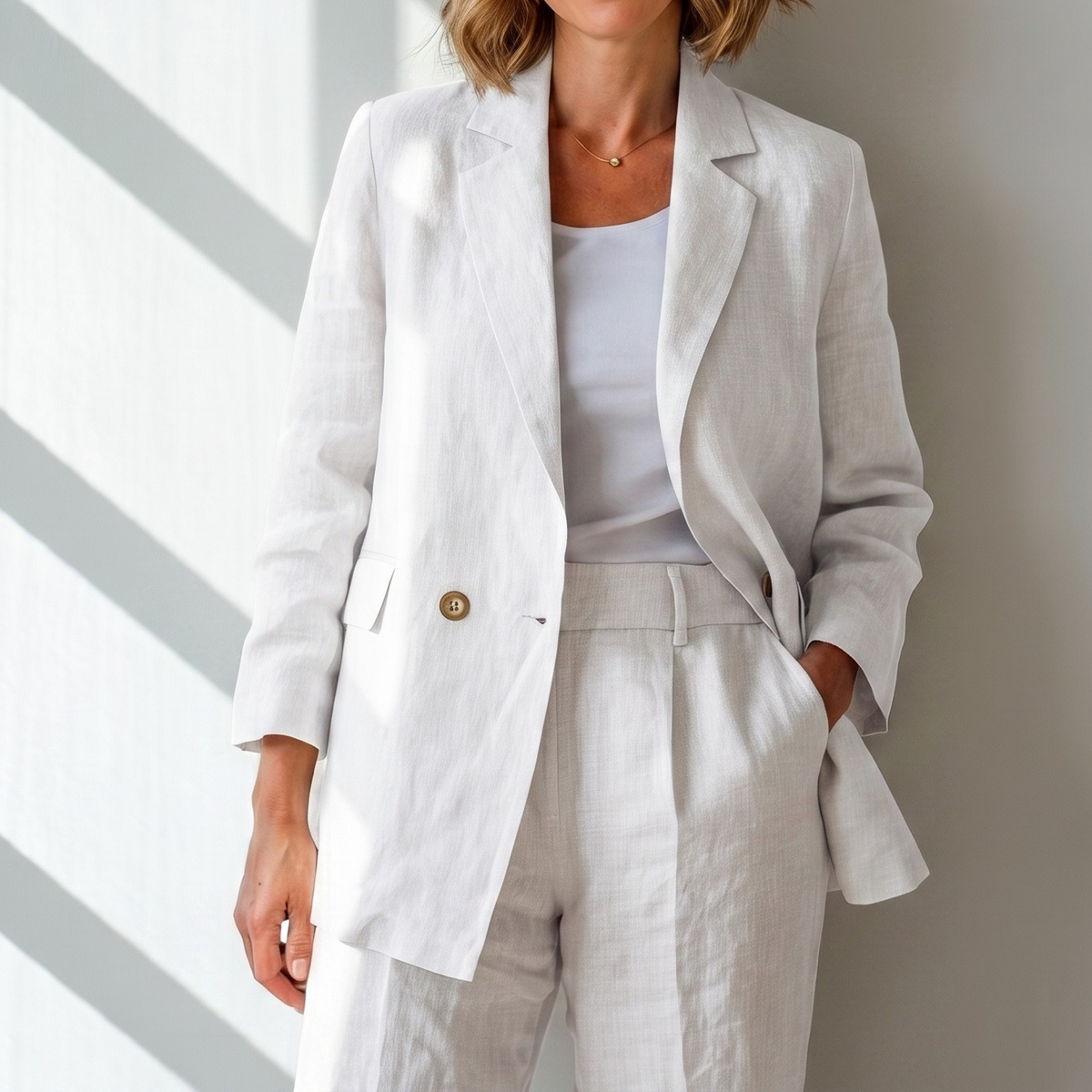 Women’s Unlined Linen Suit in White Motera – Blanc by OrganoLinen