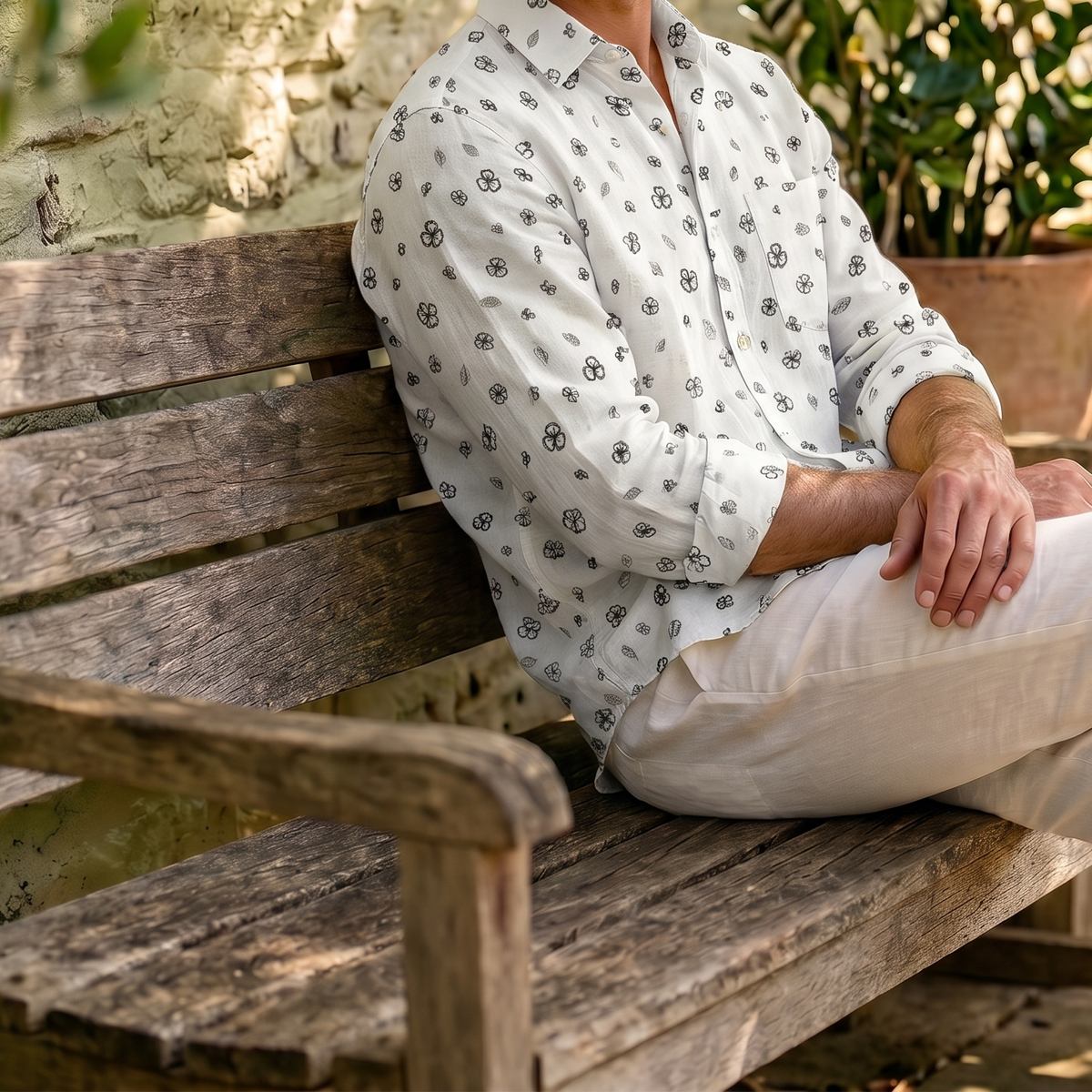 Men's White Printed Linen Shirt – Cloudwisp by OrganoLinen