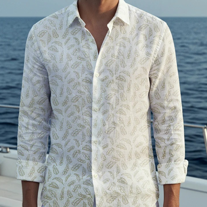 Men's Printed Linen Shirt in Cloud Leaves – Cloudwisp by OrganoLinen