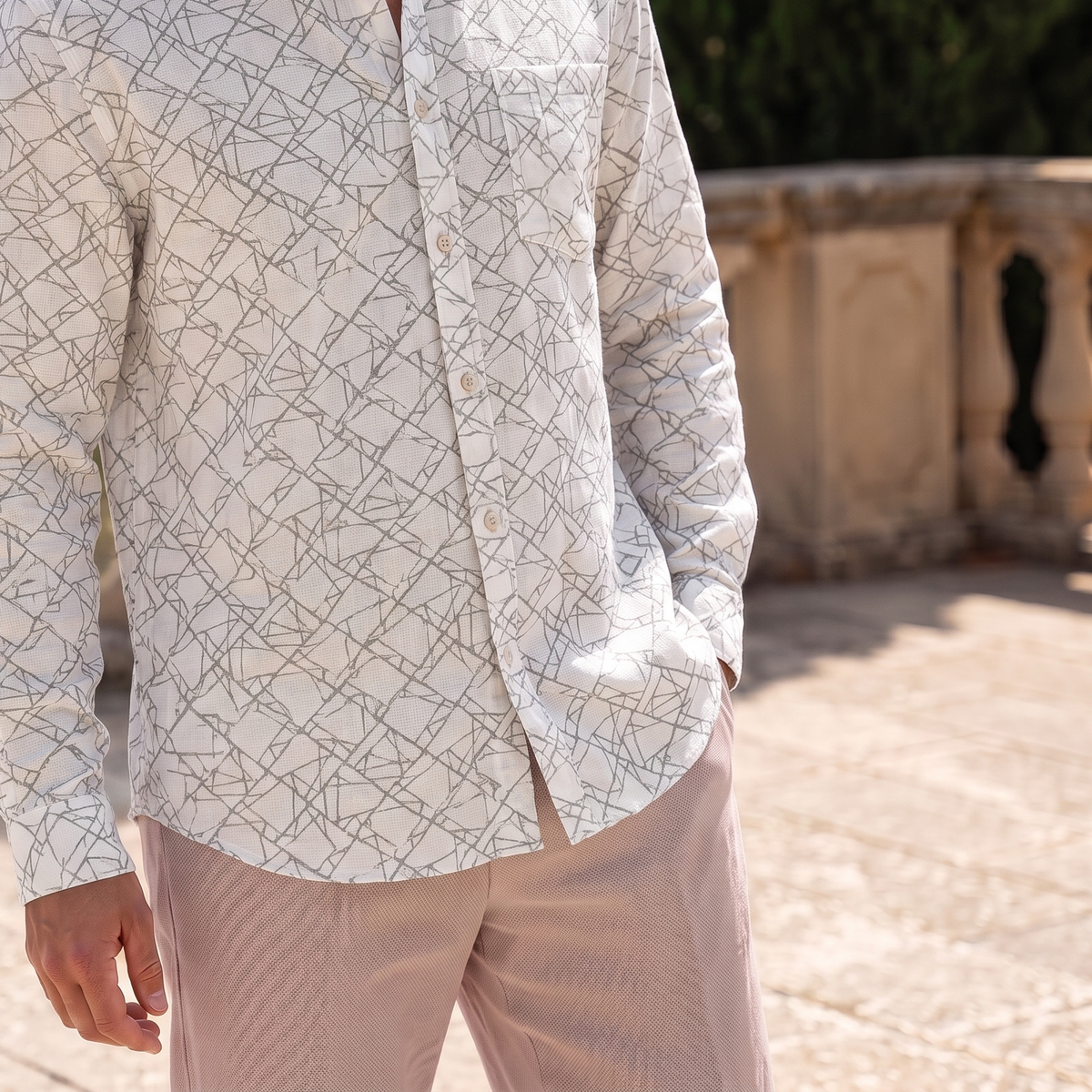 Men's Printed Linen Shirt in Frosted Trace – Cloudwisp by OrganoLinen