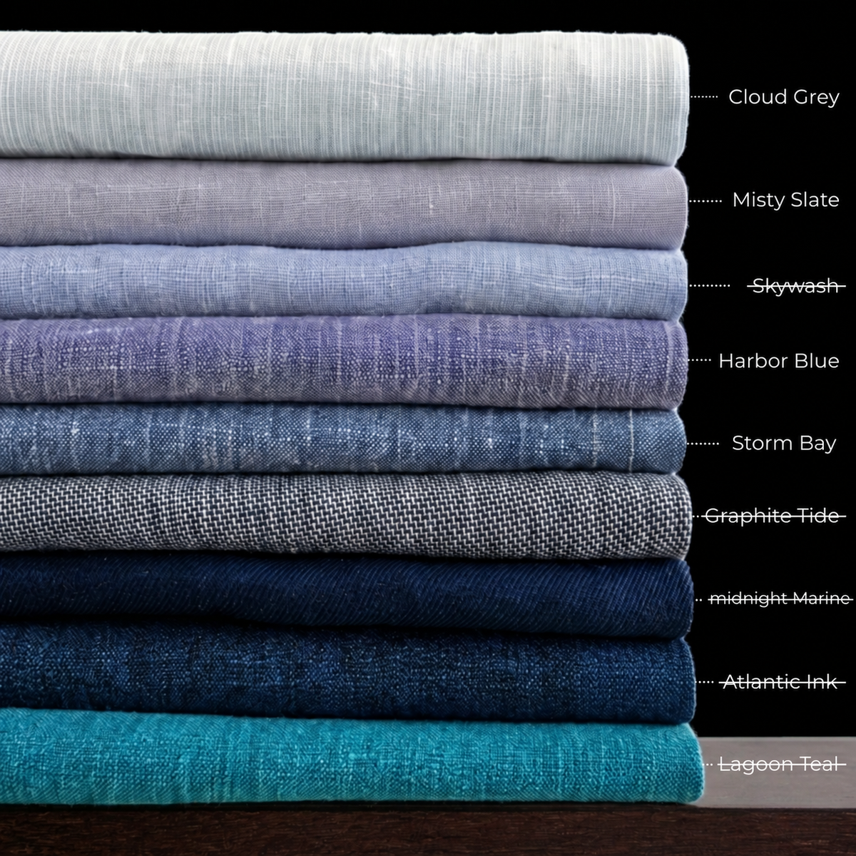 Pure Linen Blue Fabrics – Coastal Twilight by OrganoLinen