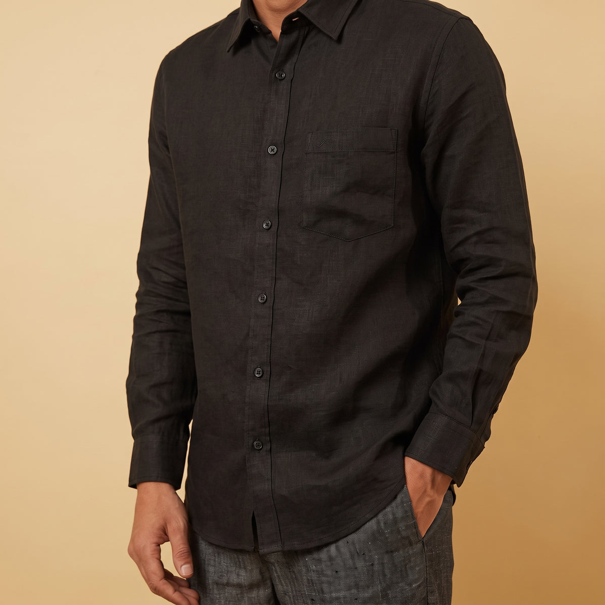 Premium Black Linen Button-Up Shirt for Men – Concord by OrganoLinen