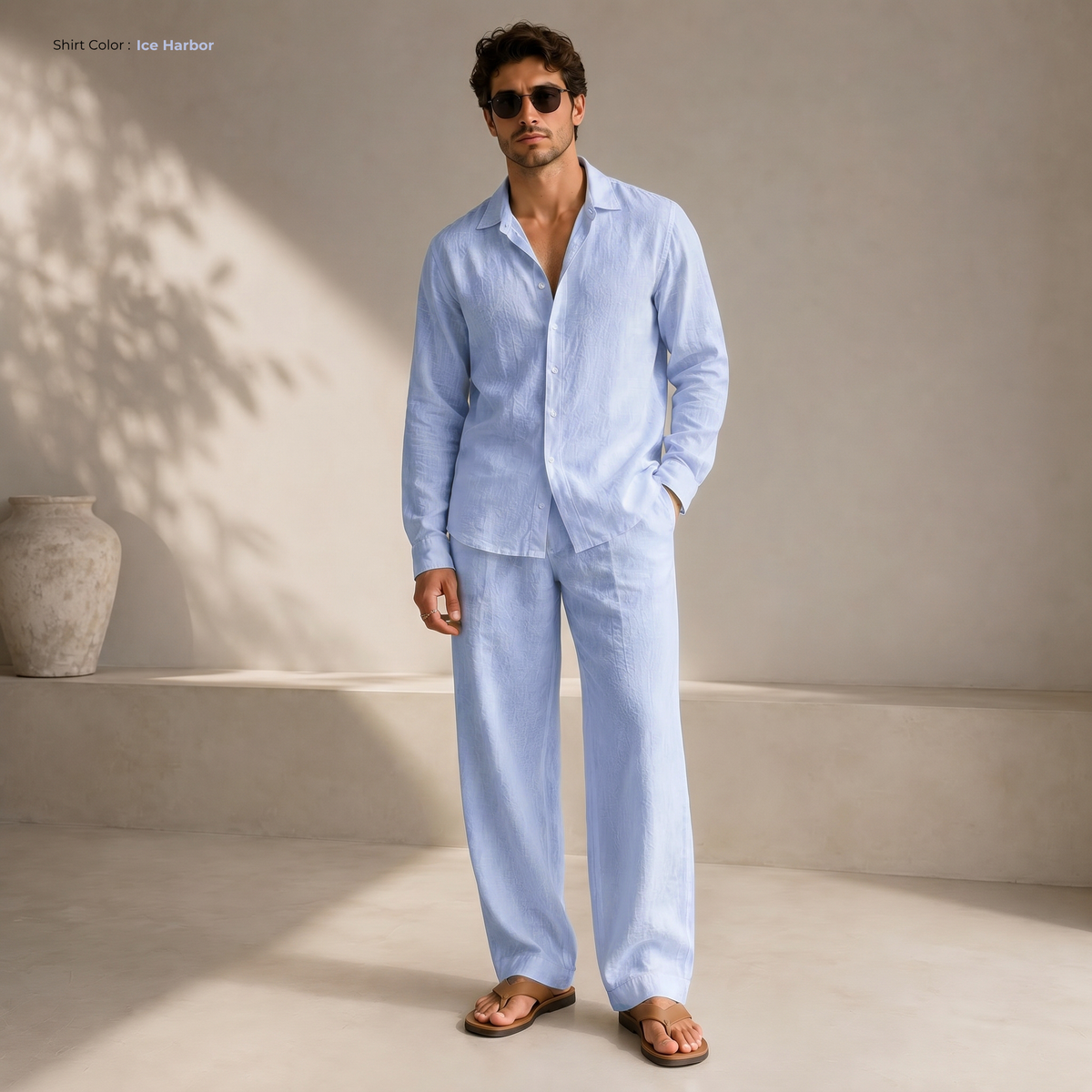 Men's Pure Linen Set in Ice Harbor – Cove by OrganoLinen
