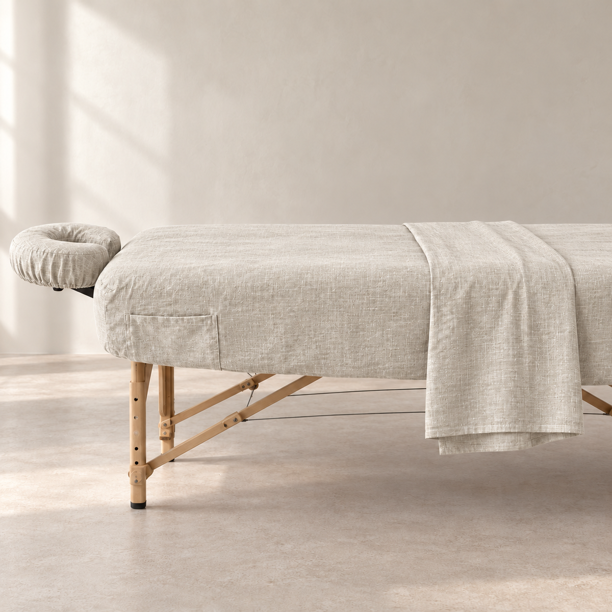 DREAM linen massage table sheet set in Cloud Haze