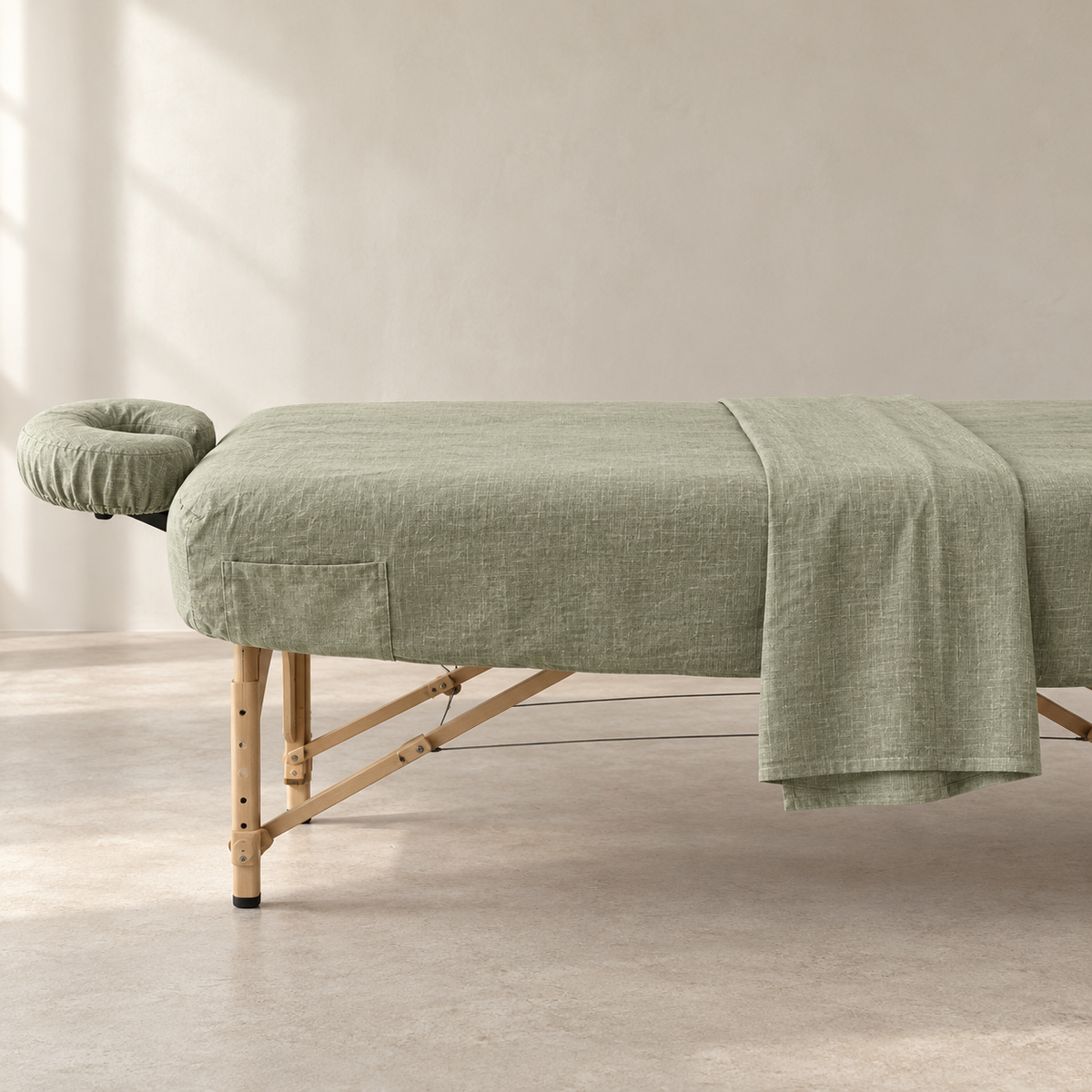 DREAM linen massage table sheet set in Pistachio Mist