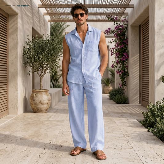 Men's Pure Linen Set in Ice Harbor – Drift by OrganoLinen