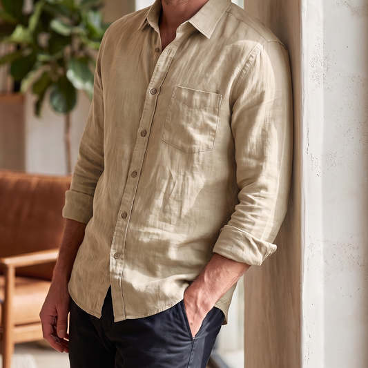 Men's Linen Shirt in Sand Verbena – Dune by OrganoLinen