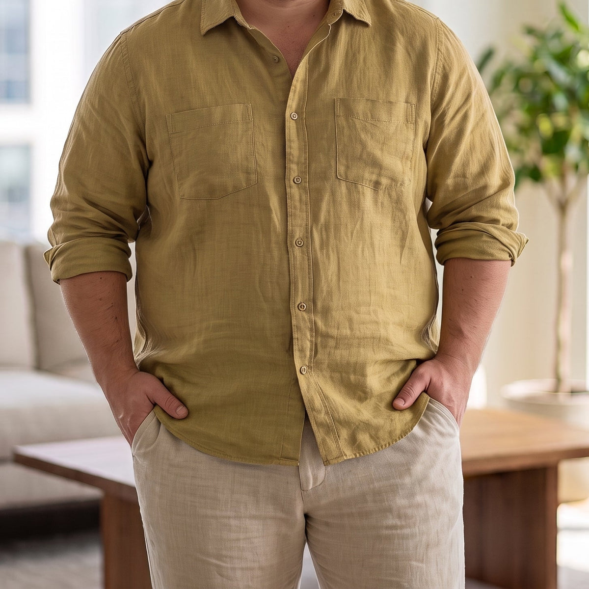 Men's Plus Size Tan Linen Shirt – Dune by OrganoLinen