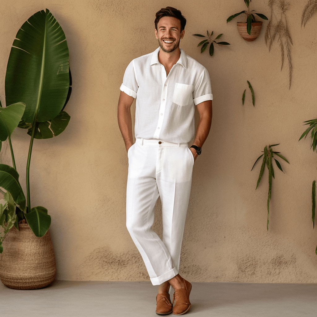 Linen Cord Set outfit for men in White – Eclipse by OrganoLinen