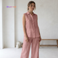 Women's Pure Linen Set in Blush Veil – Elara by OrganoLinen