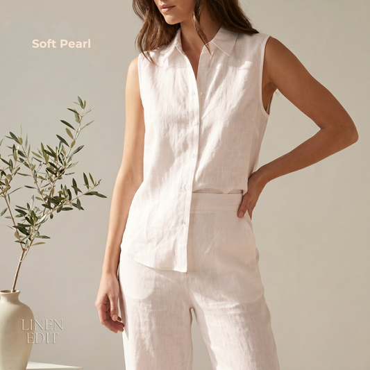Women's Pure Linen Set in Soft Pearl – Elara by OrganoLinen