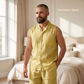 Men's Pure Linen Pajamas Sleeveless Top & Pants Set in Dandelion Spark – Elio by OrganoLinen
