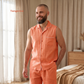 Men's Pure Linen Pajamas Sleeveless Top & Pants Set in Tangerine – Elio by OrganoLinen