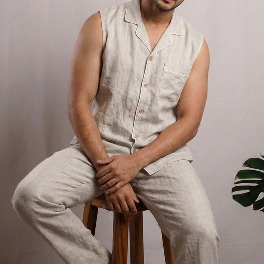 ELIO Men's Linen Pajama Set – Sleeveless Top & Pants